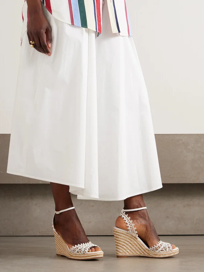 Aquazzura - Kahlo Mesh-trimmed Raffia Wedge Espadrilles - White - Image 2