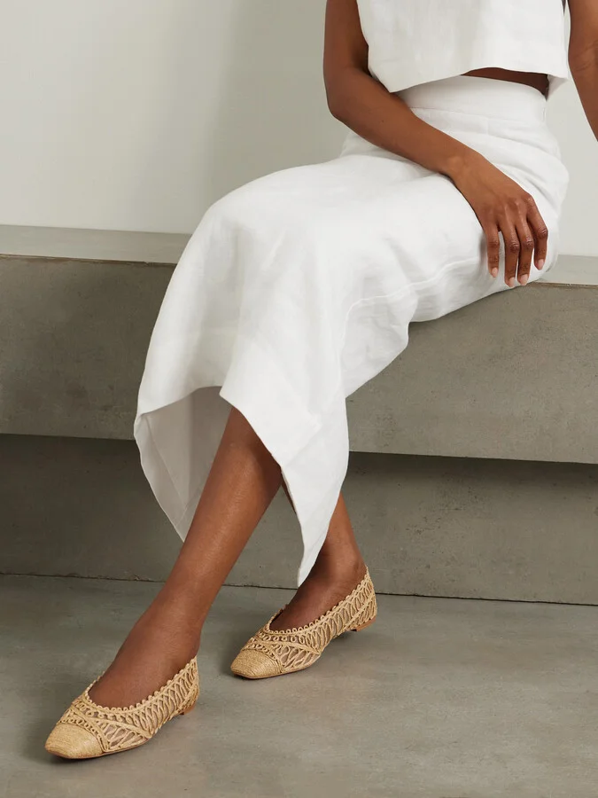 Aquazzura - Kahlo Raffia And Mesh Ballet Flats - Neutrals - Image 2