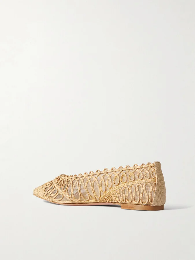 Aquazzura - Kahlo Raffia And Mesh Ballet Flats - Neutrals - Image 3