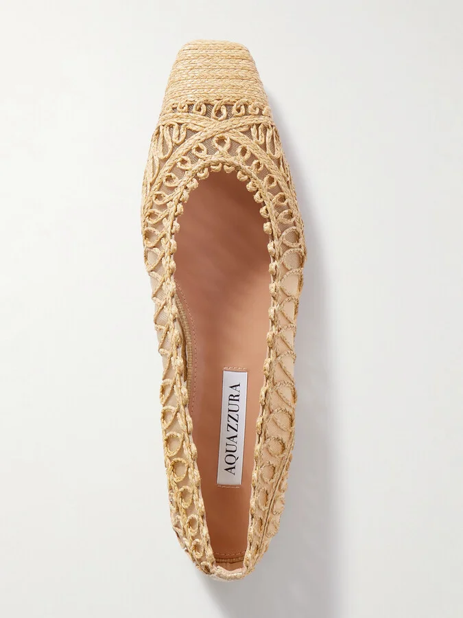 Aquazzura - Kahlo Raffia And Mesh Ballet Flats - Neutrals - Image 5