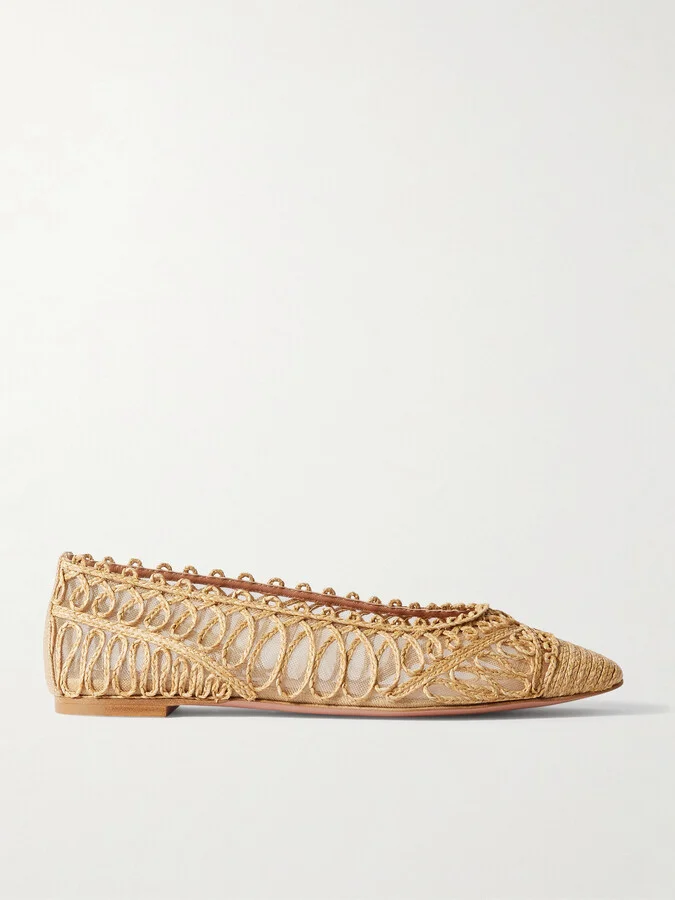 Aquazzura - Kahlo Raffia And Mesh Ballet Flats - Neutrals