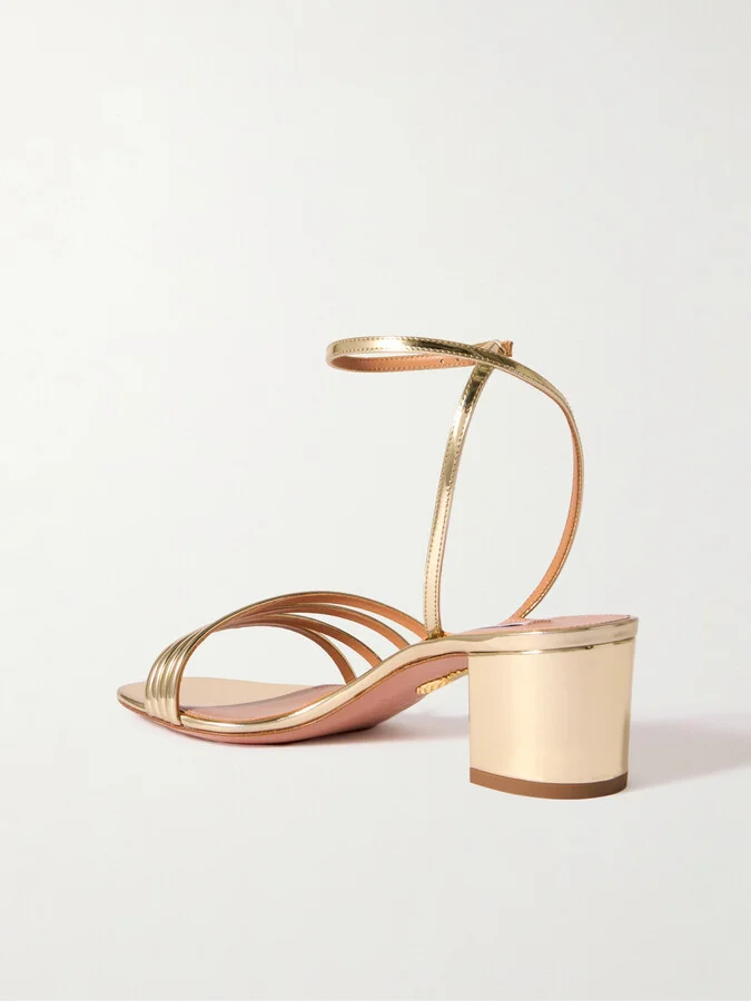 Aquazzura - Latour 50mm Metallic Leather Sandals - Gold - Image 3