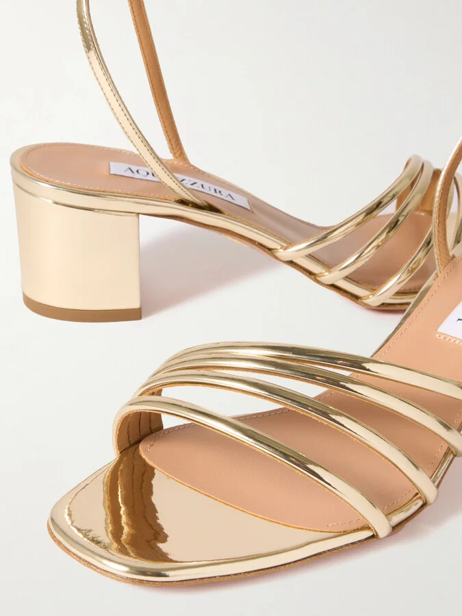 Aquazzura - Latour 50mm Metallic Leather Sandals - Gold - Image 4