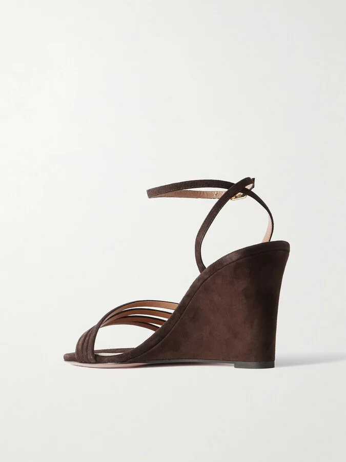 Aquazzura - Latour 85 Suede Wedge Sandals - Brown - Image 3