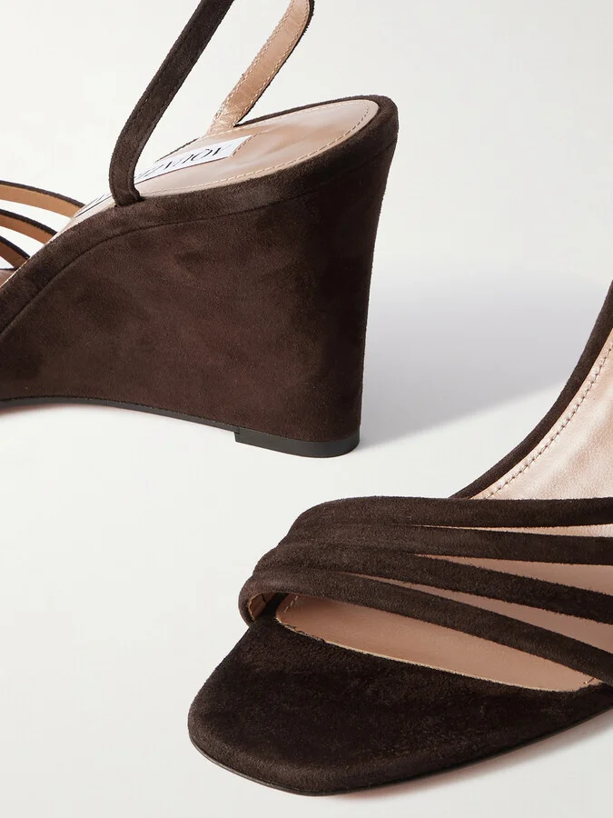 Aquazzura - Latour 85 Suede Wedge Sandals - Brown - Image 4