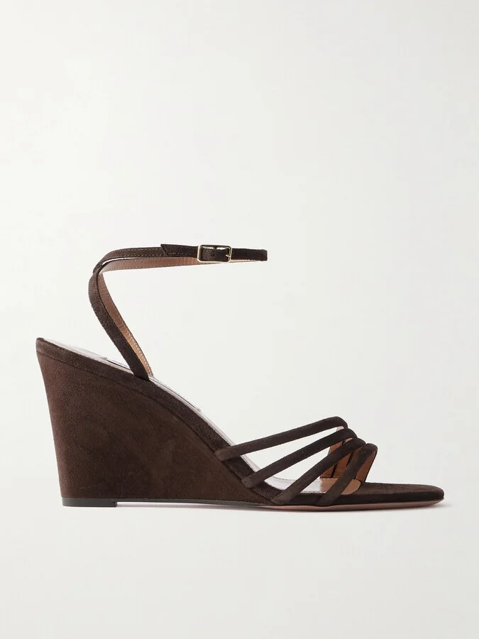 Aquazzura - Latour 85 Suede Wedge Sandals - Brown