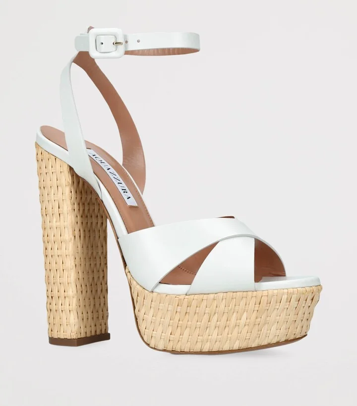 Aquazzura Leather Sunseeker Plateau Platform Sandals 140 - Image 3
