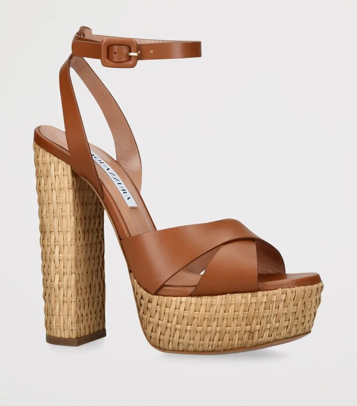 Aquazzura Leather Sunseeker Plateau Sandals 140 - Image 3