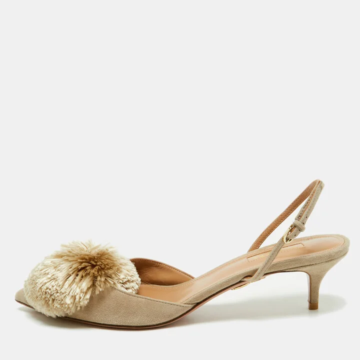 Aquazzura Light Grey Velvet Power Puff Slingback Pumps Size 40