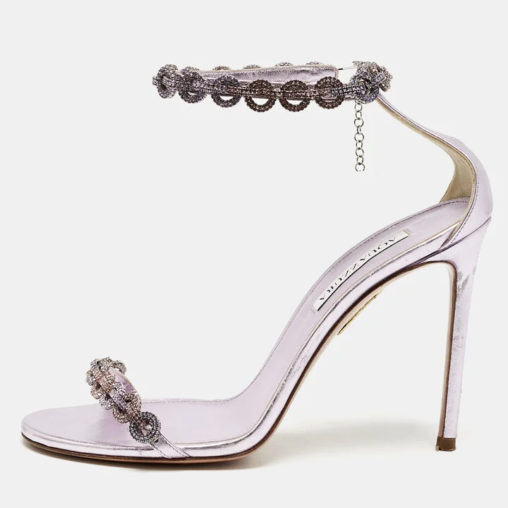 Aquazzura Lilac Leather Love Link Ankle Strap Sandals Size 39
