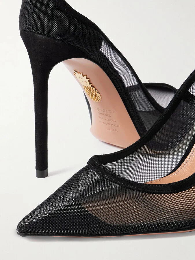 Aquazzura - Love Affair 105 Suede-trimmed Mesh Pumps - Black - Image 4