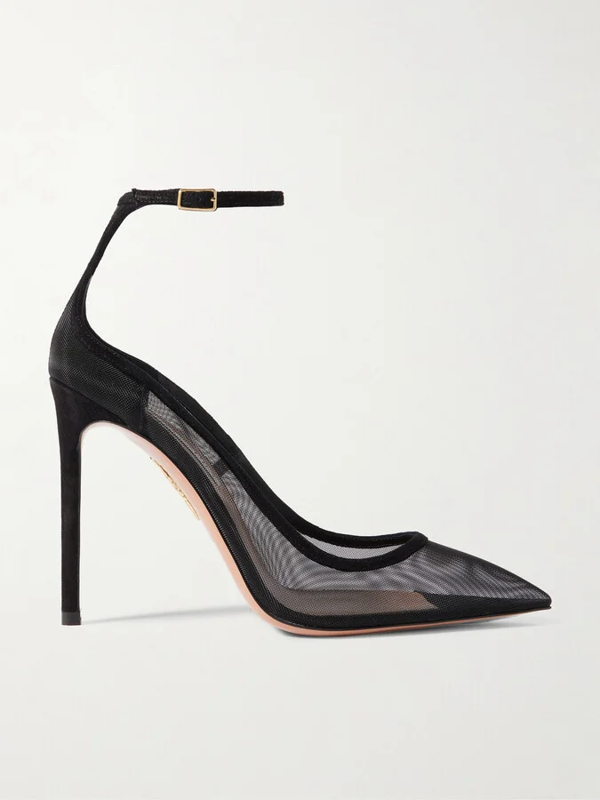 Aquazzura - Love Affair 105 Suede-trimmed Mesh Pumps - Black