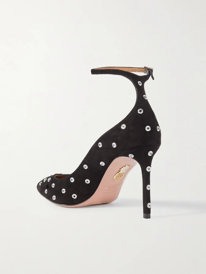 Aquazzura - Love Affair 85 Embellished Suede Pumps - Black - Image 3