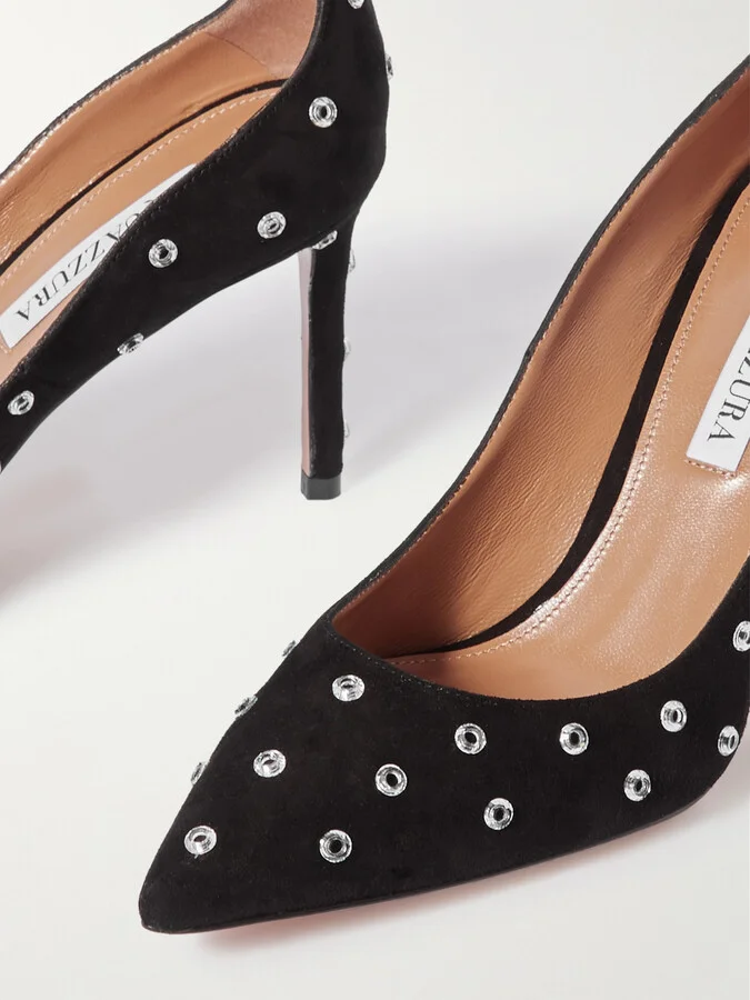 Aquazzura - Love Affair 85 Embellished Suede Pumps - Black - Image 4