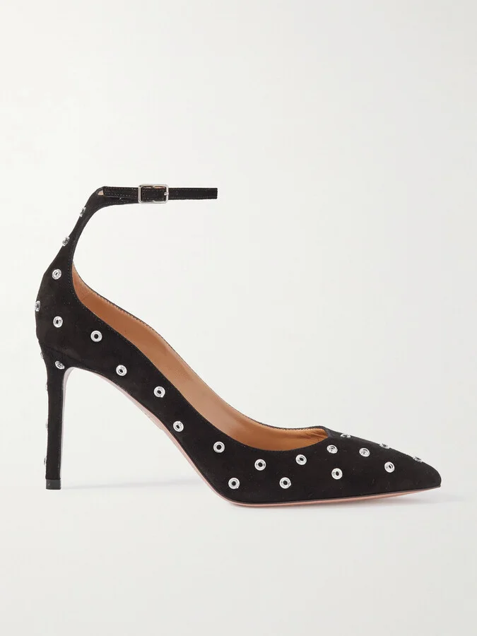 Aquazzura - Love Affair 85 Embellished Suede Pumps - Black
