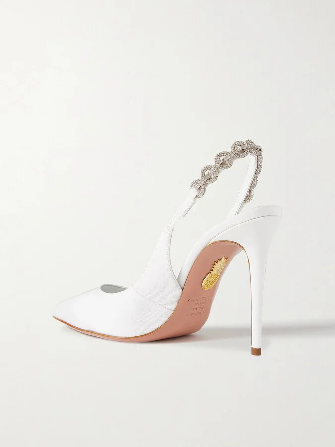 Aquazzura - Love Link 105 Crystal-embellished Grosgrain Slingback Pumps - White - Image 3