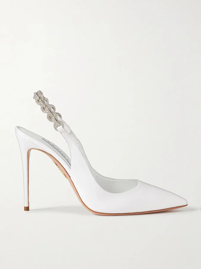 Aquazzura - Love Link 105 Crystal-embellished Grosgrain Slingback Pumps - White