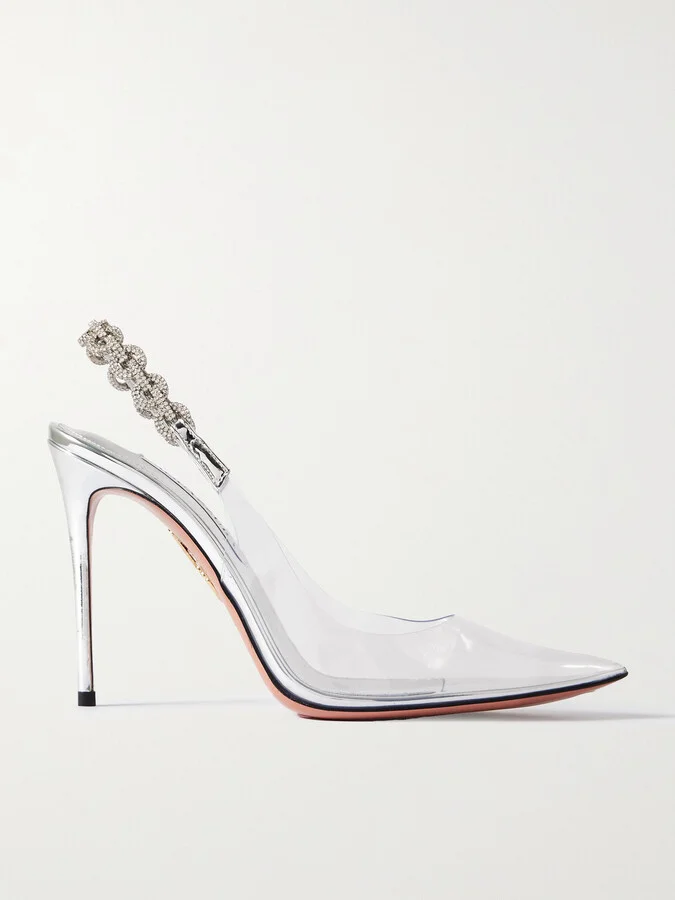 Aquazzura - Love Link 105 Crystal-embellished Pvc Slingback Pumps - Silver