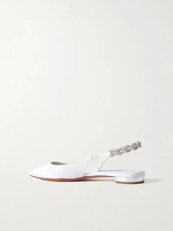 Aquazzura - Love Link Crystal-embellished Grosgrain Slingback Flats - White - Image 3