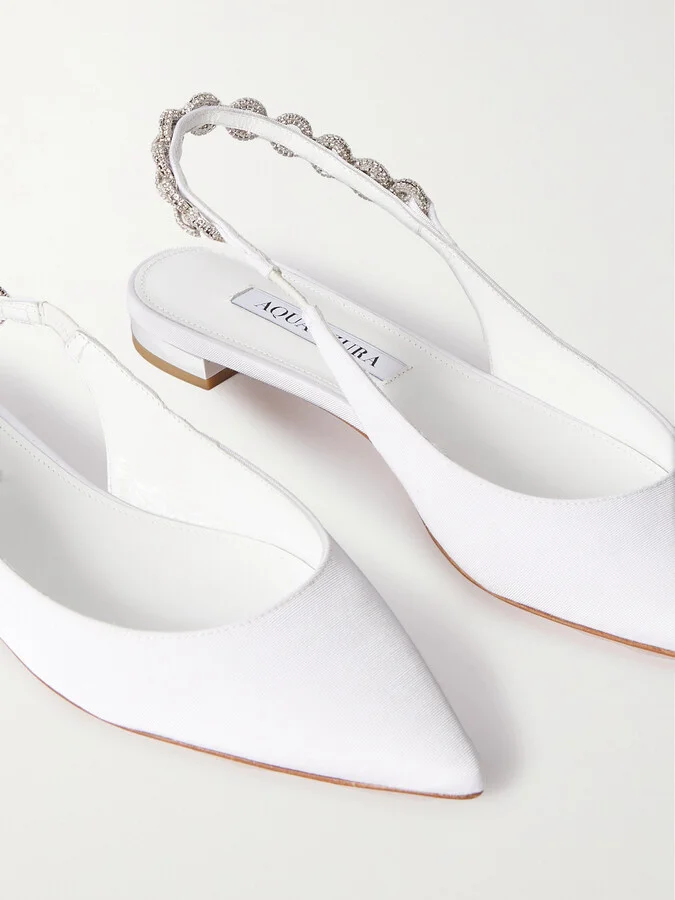 Aquazzura - Love Link Crystal-embellished Grosgrain Slingback Flats - White - Image 4
