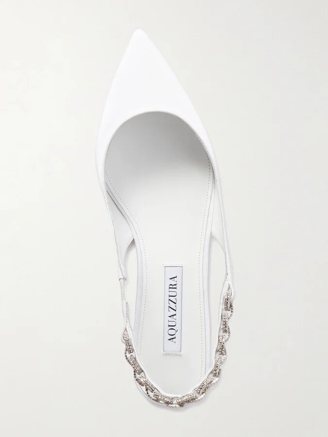Aquazzura - Love Link Crystal-embellished Grosgrain Slingback Flats - White - Image 5