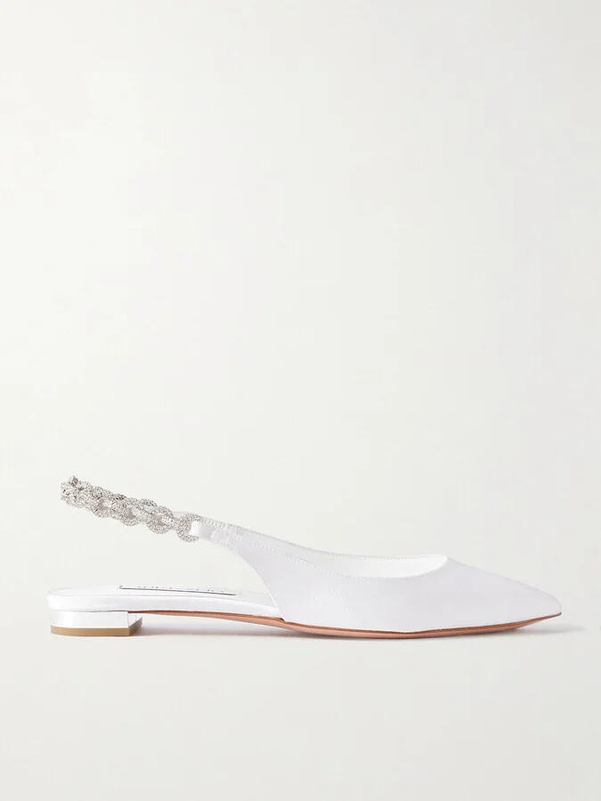 Aquazzura - Love Link Crystal-embellished Grosgrain Slingback Flats - White