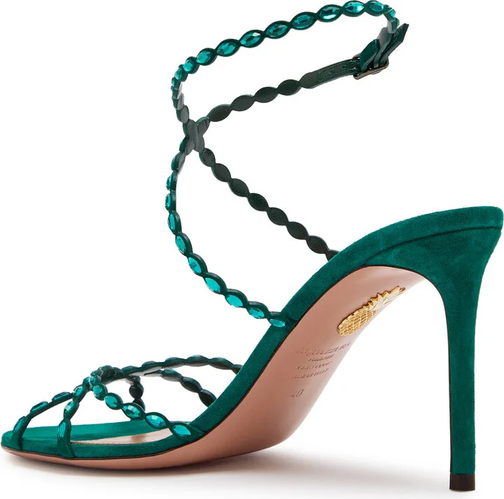 Aquazzura Love Struck 85 Embellished Suede Sandals - Image 2