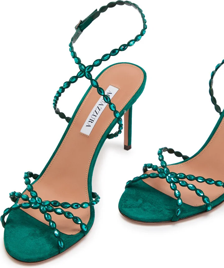 Aquazzura Love Struck 85 Embellished Suede Sandals - Image 3