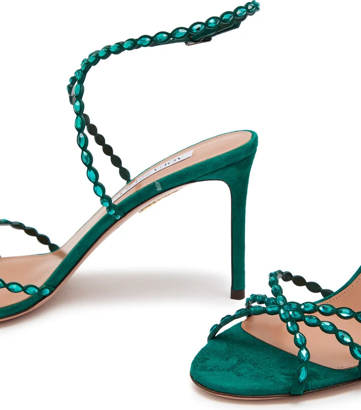 Aquazzura Love Struck 85 Embellished Suede Sandals - Image 4