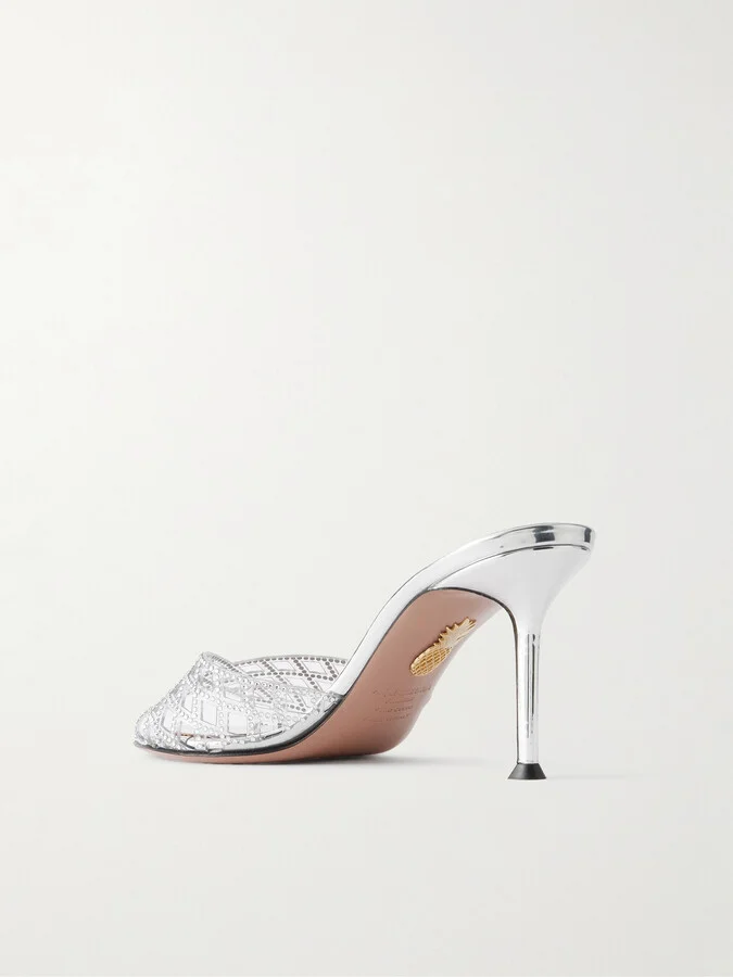 Aquazzura - Lumiere Crystal-embellished Cutout Pvc Mules - Silver - Image 3