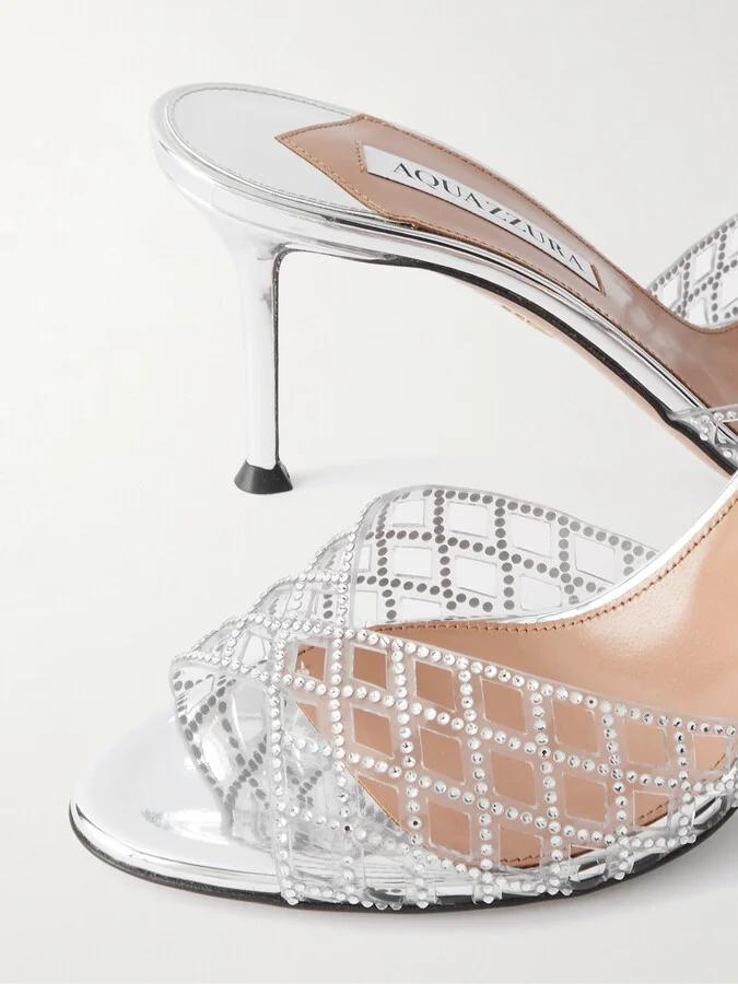 Aquazzura - Lumiere Crystal-embellished Cutout Pvc Mules - Silver - Image 4