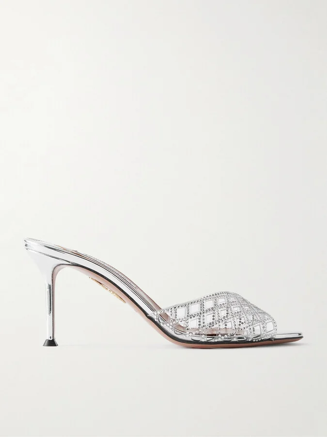Aquazzura - Lumiere Crystal-embellished Cutout Pvc Mules - Silver
