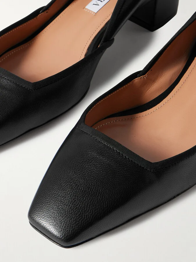 Aquazzura - Maia 35 Grosgrain-trimmed Leather Pumps - Black - Image 4