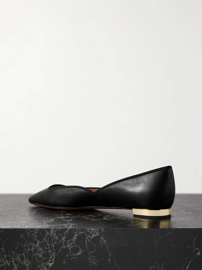 Aquazzura - Maia Grosgrain-trimmed Leather Ballet Flats - Black - Image 3