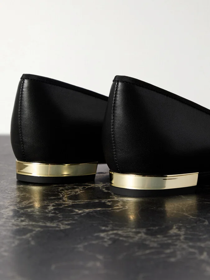 Aquazzura - Maia Grosgrain-trimmed Leather Ballet Flats - Black - Image 4