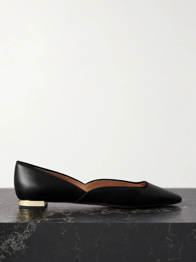 Aquazzura - Maia Grosgrain-trimmed Leather Ballet Flats - Black