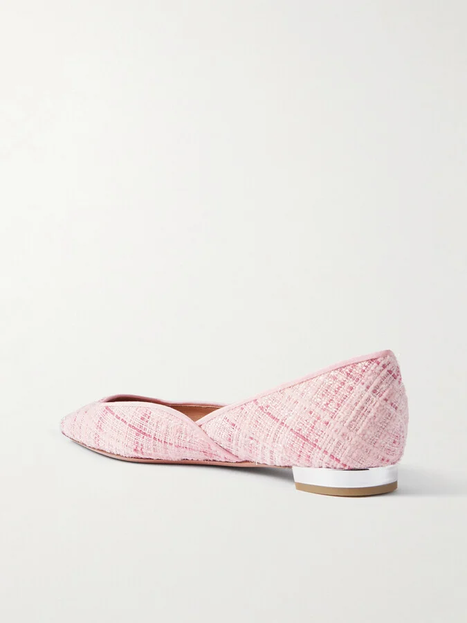 Aquazzura - Maia Grosgrain-trimmed Tweed Ballet Flats - Pink - Image 3