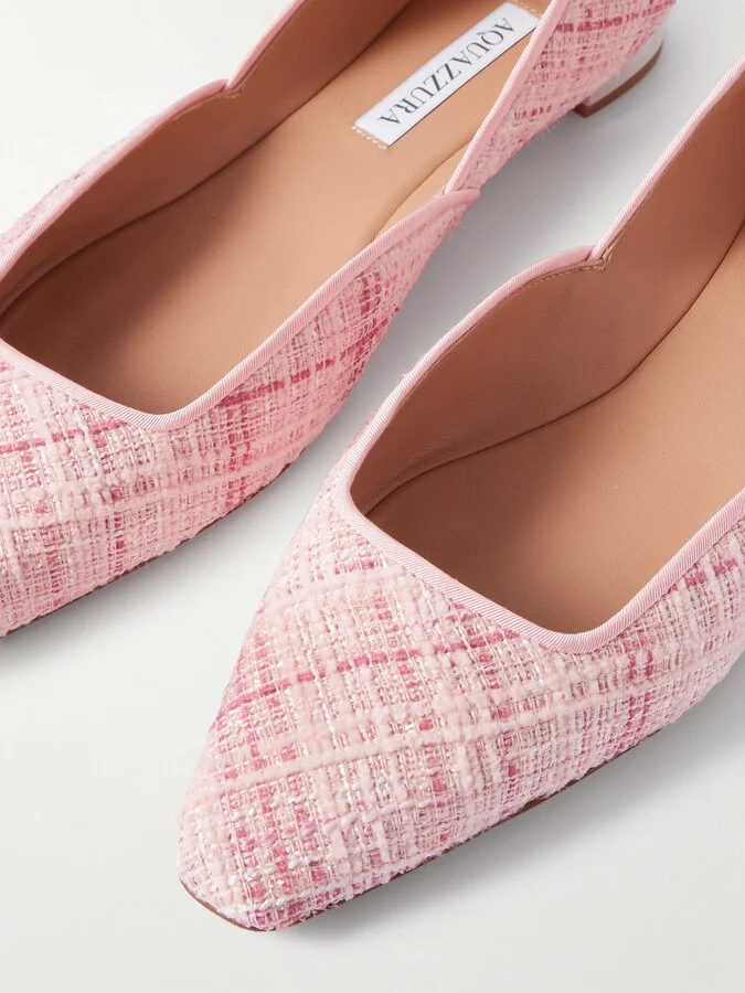 Aquazzura - Maia Grosgrain-trimmed Tweed Ballet Flats - Pink - Image 4