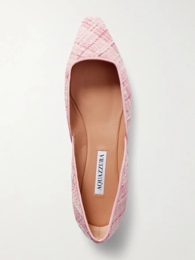 Aquazzura - Maia Grosgrain-trimmed Tweed Ballet Flats - Pink - Image 5