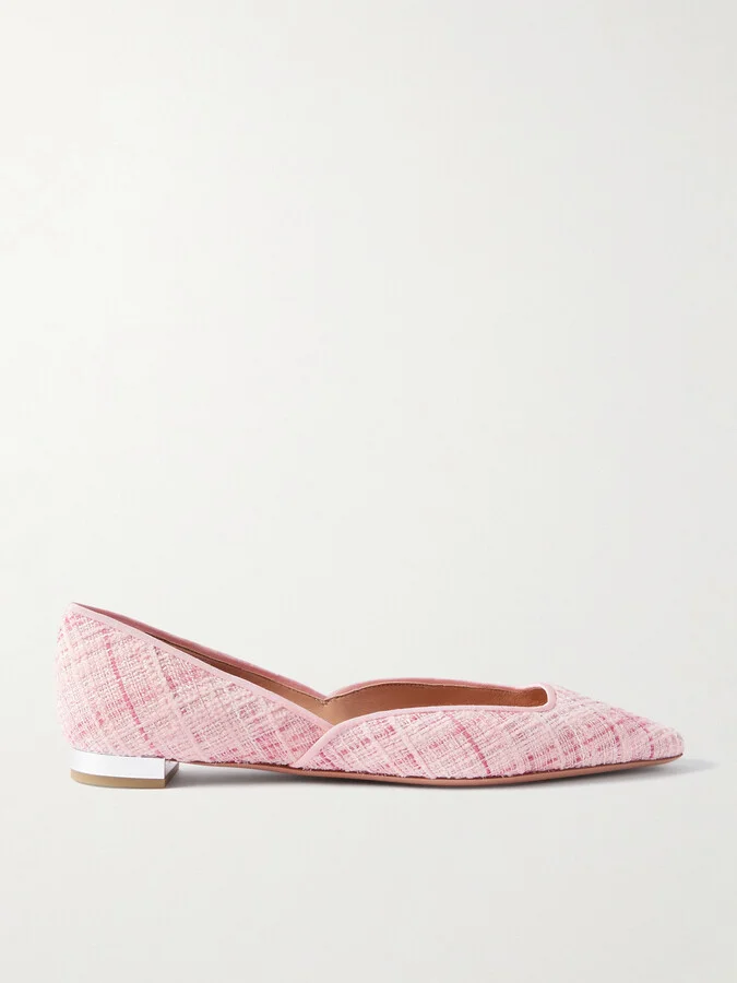 Aquazzura - Maia Grosgrain-trimmed Tweed Ballet Flats - Pink