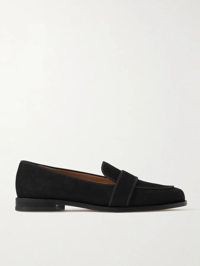Aquazzura - Martin Grosgrain-trimmed Suede Loafers - Black