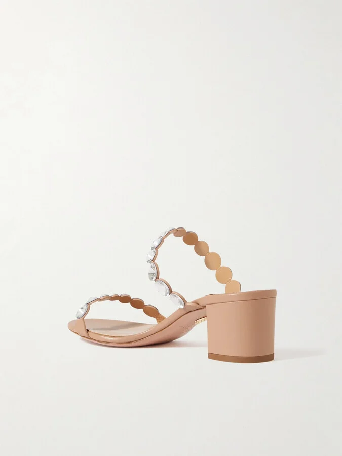 Aquazzura - Maxi-tequila 50 Crystal-embellished Leather Sandals - Neutrals - Image 3