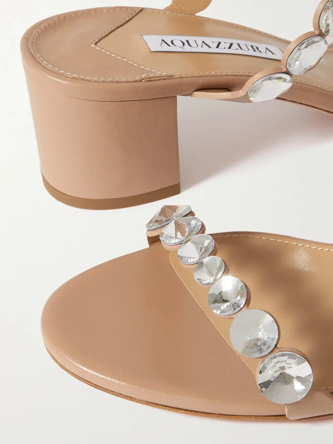 Aquazzura - Maxi-tequila 50 Crystal-embellished Leather Sandals - Neutrals - Image 4