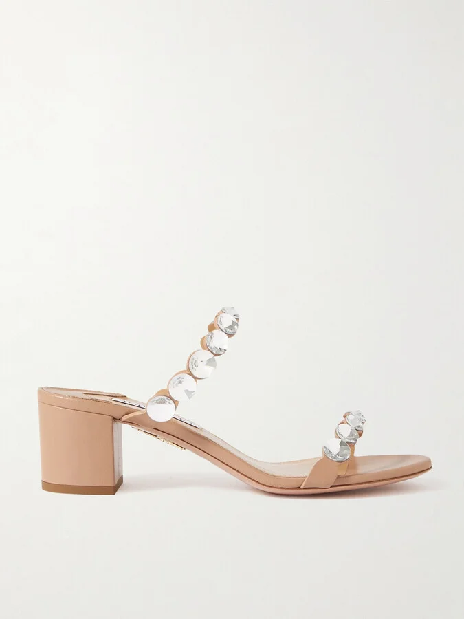 Aquazzura - Maxi-tequila 50 Crystal-embellished Leather Sandals - Neutrals