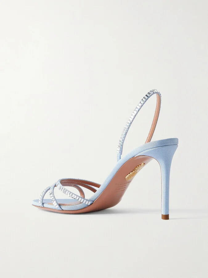 Aquazzura - Memoire Crystal-embellished Grosgrain Sandals - Blue - Image 3