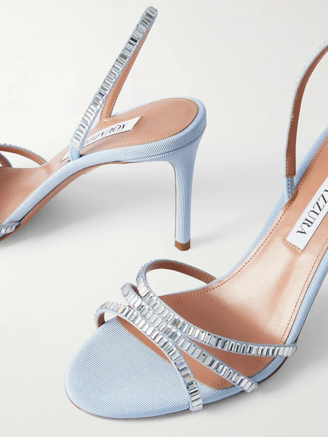 Aquazzura - Memoire Crystal-embellished Grosgrain Sandals - Blue - Image 4