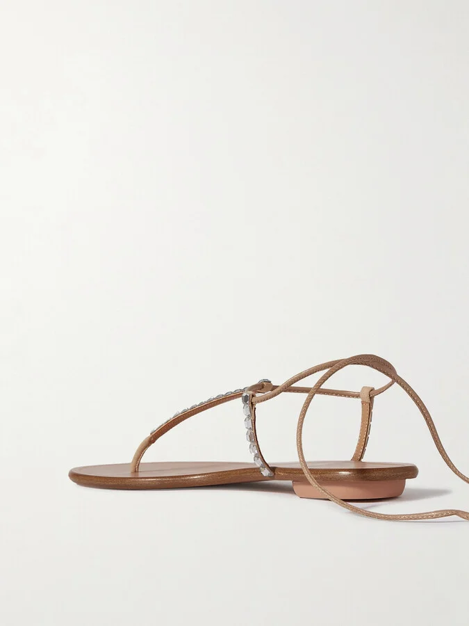 Aquazzura - Midnight Embellished Glossed-leather Sandals - Neutrals - Image 3