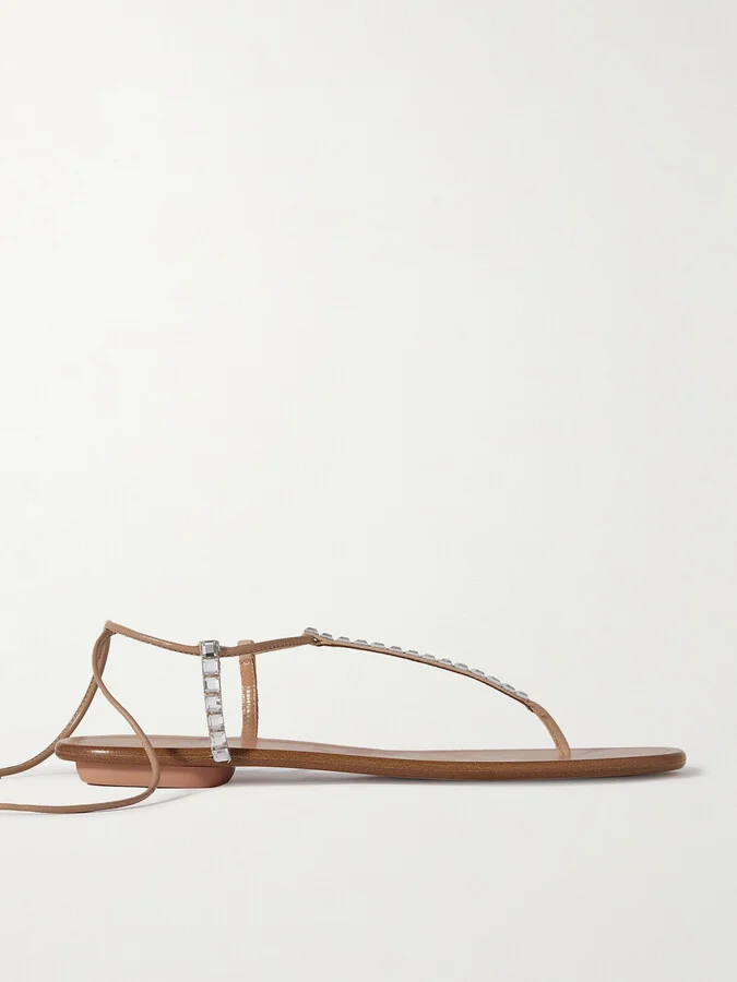 Aquazzura - Midnight Embellished Glossed-leather Sandals - Neutrals