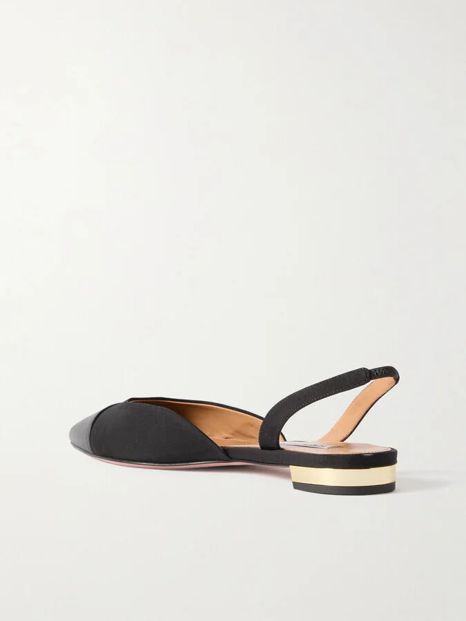Aquazzura - Milanese Leather-trimmed Grosgrain Slingback Flats - Black - Image 3