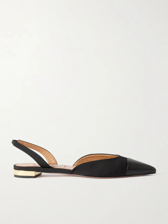 Aquazzura - Milanese Leather-trimmed Grosgrain Slingback Flats - Black